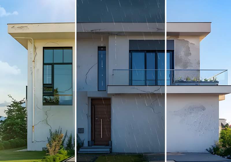 External wall seepage and peeling paint due to water damage